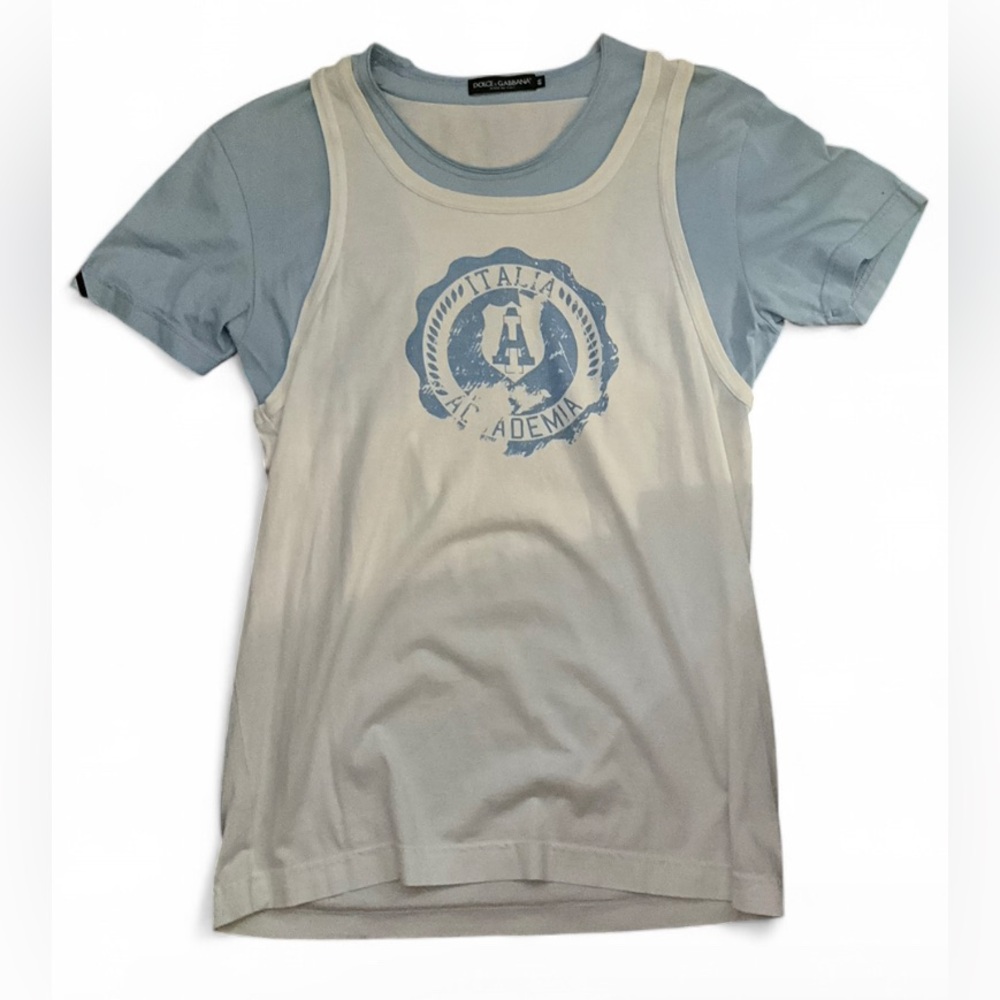 Dolce & Gabbana Academia Blue Cream Layered Short Sleeve Top IT 46 Italy
